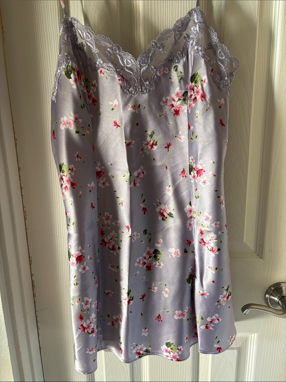 Victoria's Secret Lilac Floral Satin Chemise with Lace Trim
